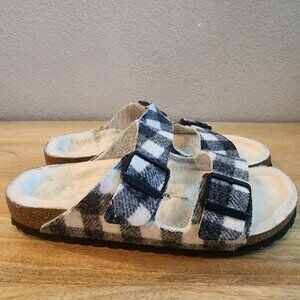 Birkenstock Arizona Shearling Shoes Mens Size 7 Buffalo Plaid Sandals Slippers